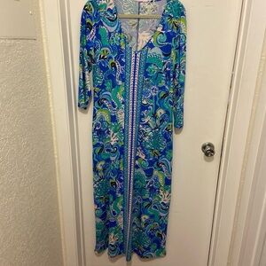 Lilly Pulitzer Blue & Green Blue Grotto Sirens Cotton Maxi Dress Sz L